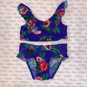 👙 Purple floral print two piece swimsuit